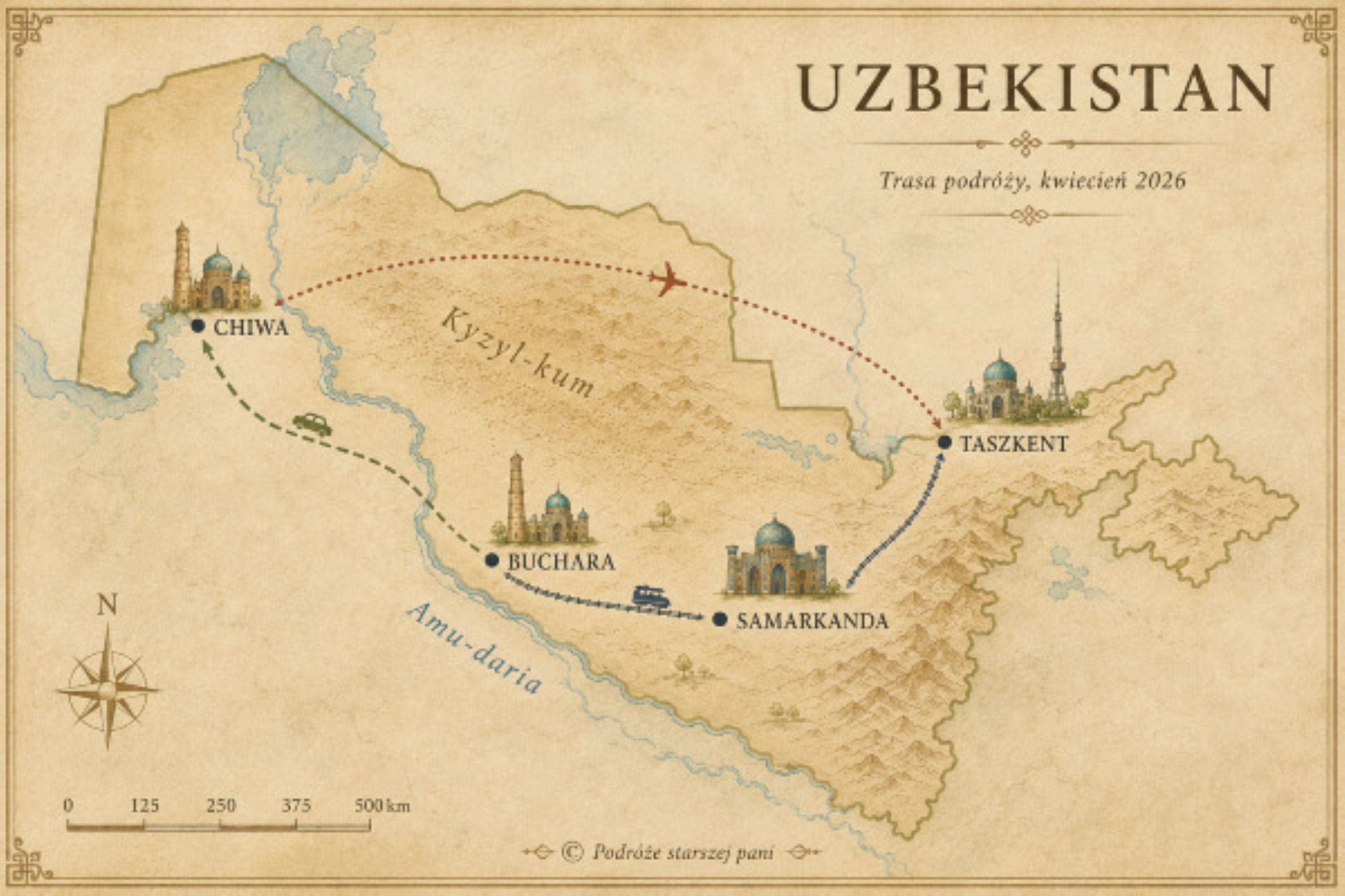 Uzbekistan trasa podróży